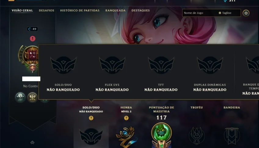 Unranked com 35 Champs e 9 Skins