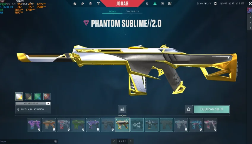 conta Valorant, prata, com phanton sublime e vandal saquead
