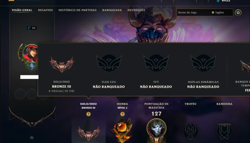 Bronze 3 com 50 Champs e 18 Skins