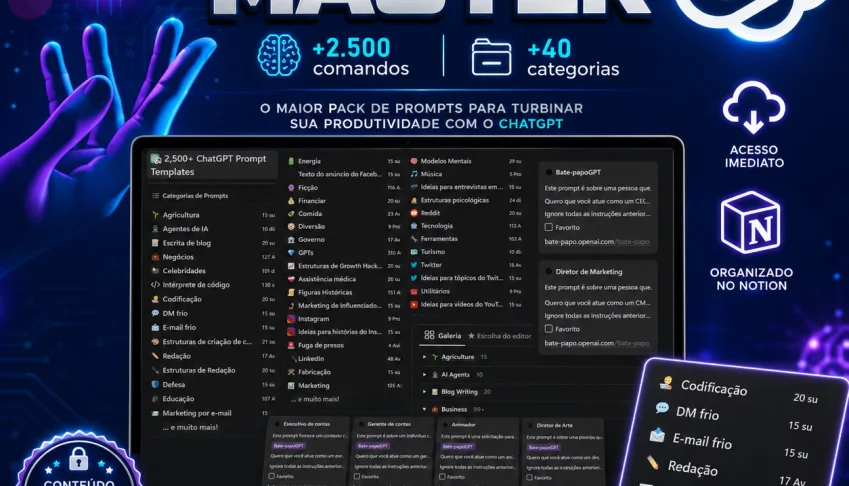 Pack +2.500 prompts Master prontos para ChatGPT 2026