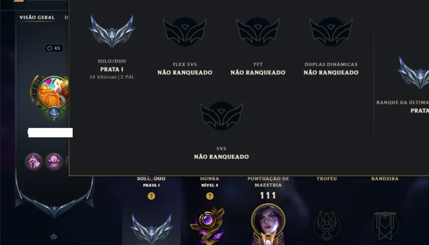 Prata 1 com 30 Champs e 9 Skins