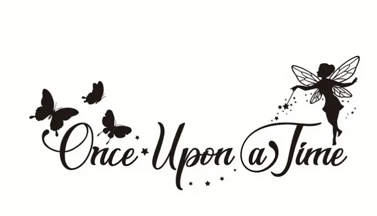 Kit Frase Once Upon a Time com Fada e Borboletas em MDF