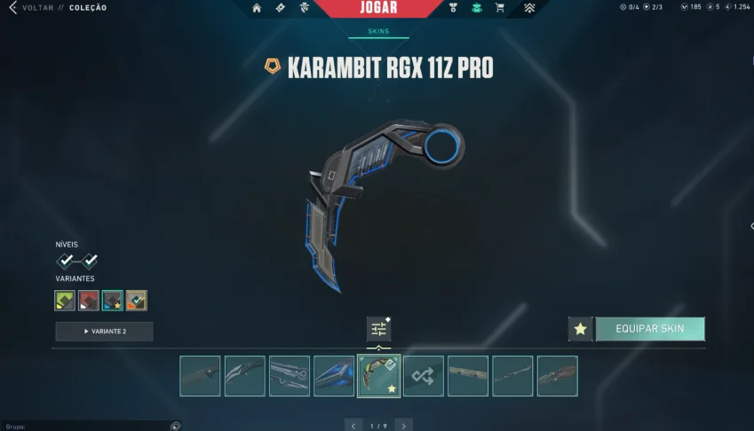 Karambit Rgx 11z Pro. Conta com várias skins elo Bronze 1