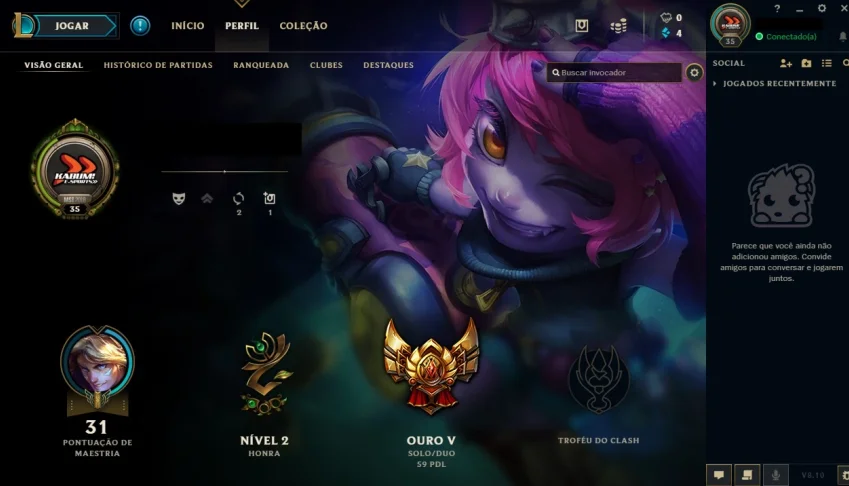 Smurf GOLD V - 70% de WIN Rate - 24 Campeões + Espólios