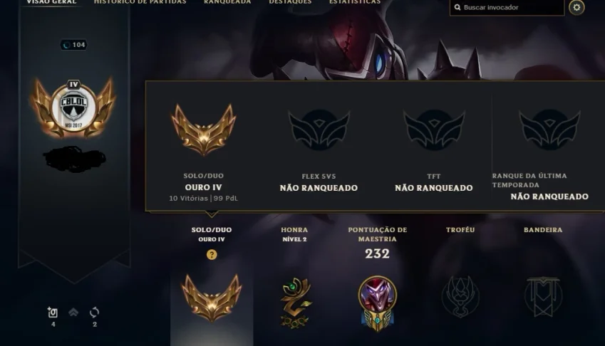 CONTA LOL GOLD 4 MMR BOM COM 21 SKINS