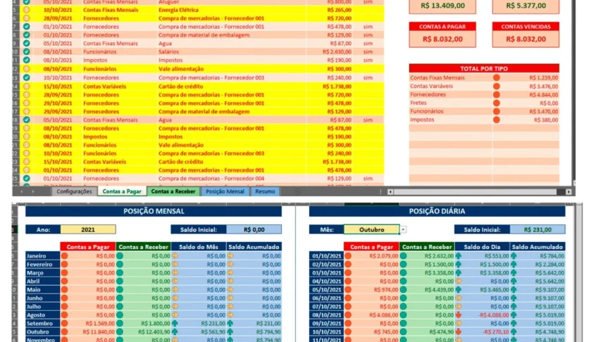 Planilha de Controle Contas a Pagar e Receber