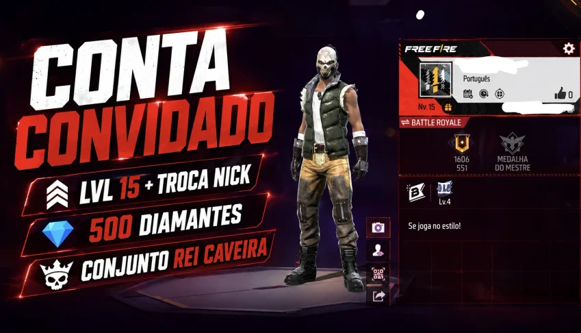 Conta Free Fire 500 Diamantes 💎 Conjunto Rei Caveira