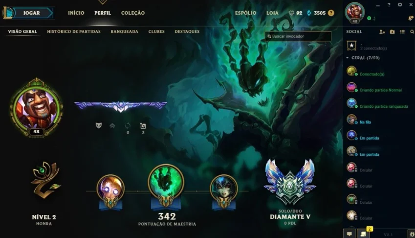 Conta LoL Diamante Solo&Flex+133Campeões +98Skins +144Ícones