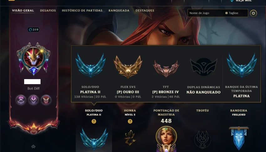 Platina 2 com TODOS os Champs e 129 Skins ( MAIN ADC )
