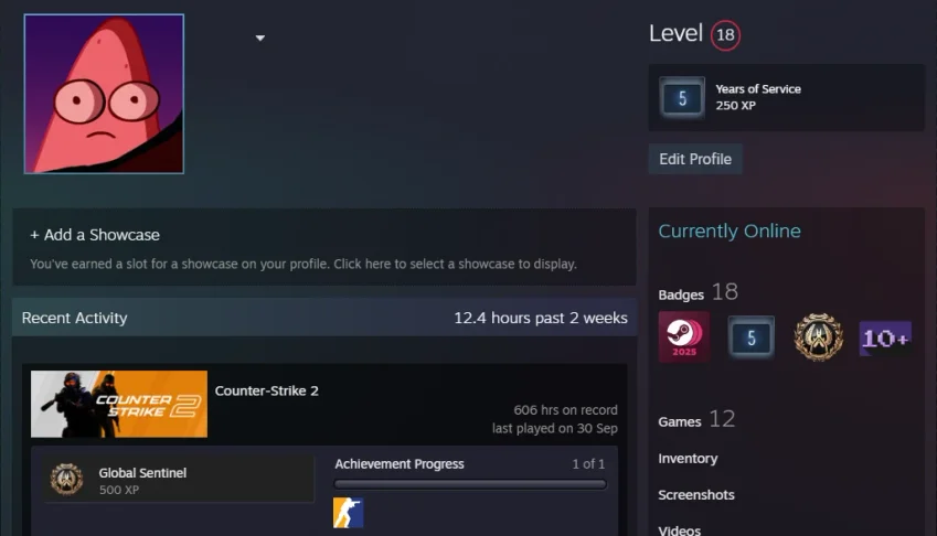 Conta Steam Nv. 18 C/ CS2 PRIME