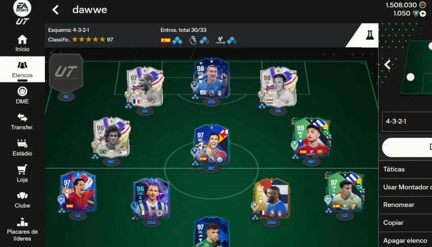 (EAFC 24 PS5) time milionário 97 over com 1050 fcpoints