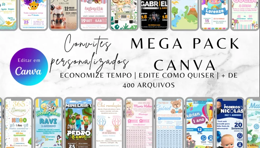 Mega Pack Canva Convites Digitais + Bônus