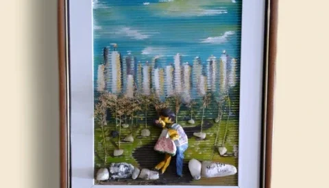 Quadro O Beijo 3D com Elementos Naturais