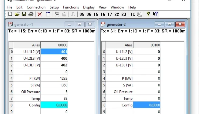 💻 Modbus Poll 11 - Emulador generator 2