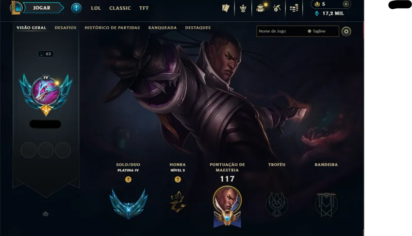 CONTA PRÓPRIA FULL ACESSO PLATINA IV - LEAGUE OF LEGENDS