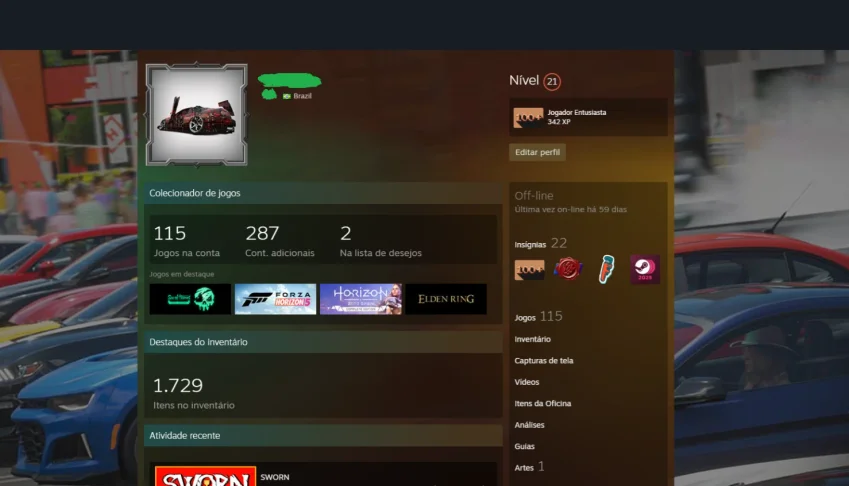 Conta steam com 115 jogos Elden ring ,God of war,forza 4 e 5