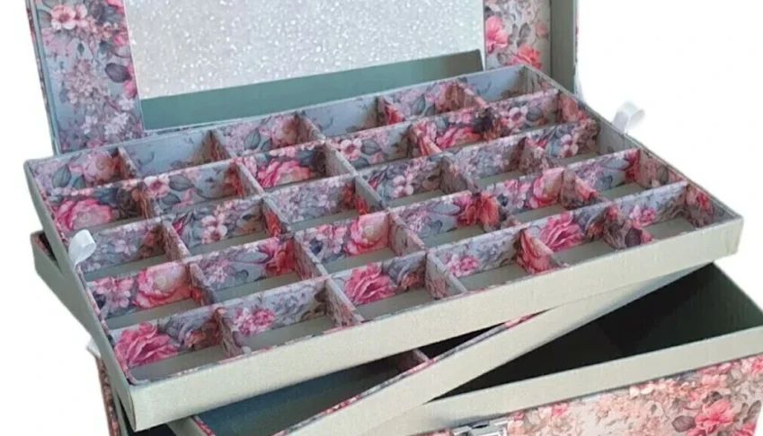 Caixa Grande Floral com 5 Andares para Joias e Bijuterias