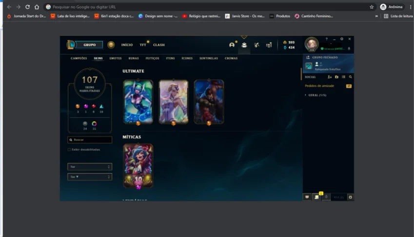 Conta Platina 4 com 150 champs e 107skins (3 Vitoriosas)