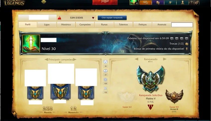 CONTA LOL - PLAT V - 32 SKINS - 7 PAGE RUNES