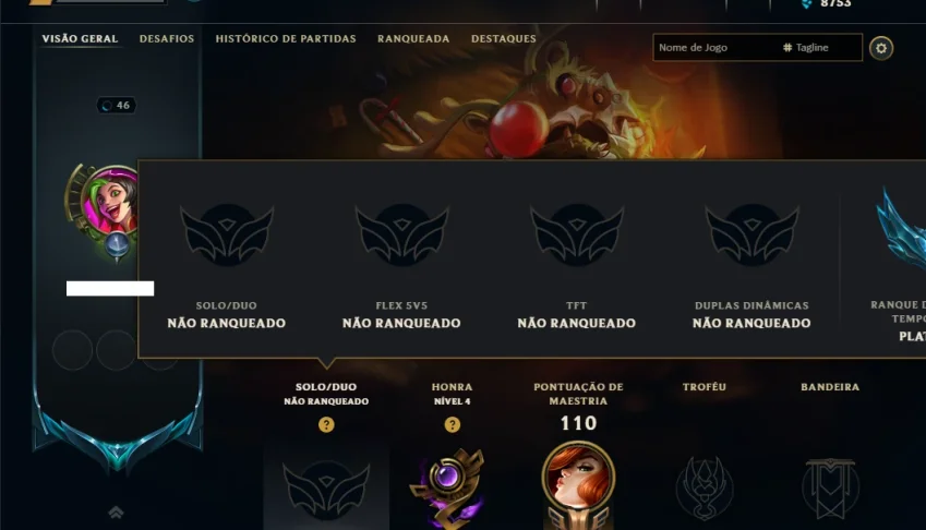 Unranked com 85 Champs e 7 Skins