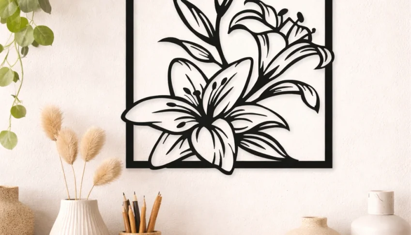 Quadro Floral Vazado em MDF Preto