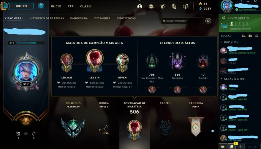 Conta platina 4 /WILD RIFT PLATINA 2 180 skin tds campeões