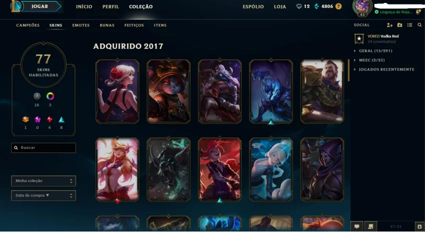 Conta League of Legends Diamante 5 77 skins 4 rune page