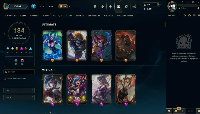 Conta Lol 184 Skins | Full Acesso