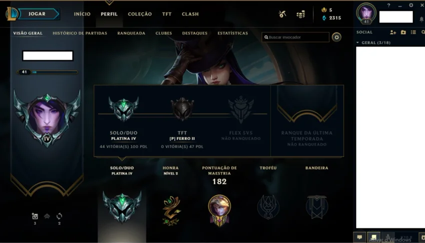 CONTA LOL 74 CAMPEOES 15 SKINS PLATINA 4