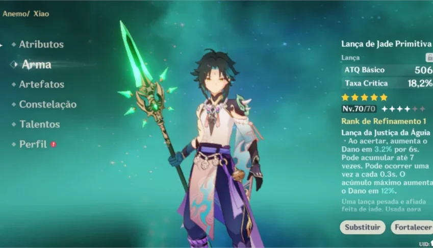 Conta Genshin, Xiao, Lança de Jade (xiao), Mona (c1), Jean
