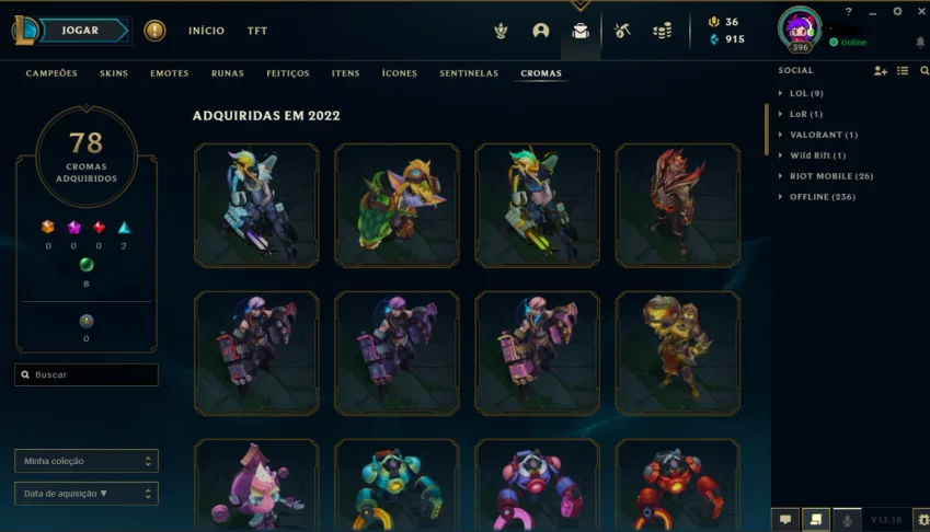 Conta LoL com muitas skins