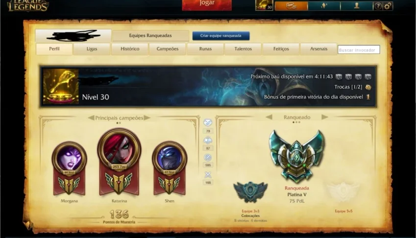 Conta Platina 5- League of Legends