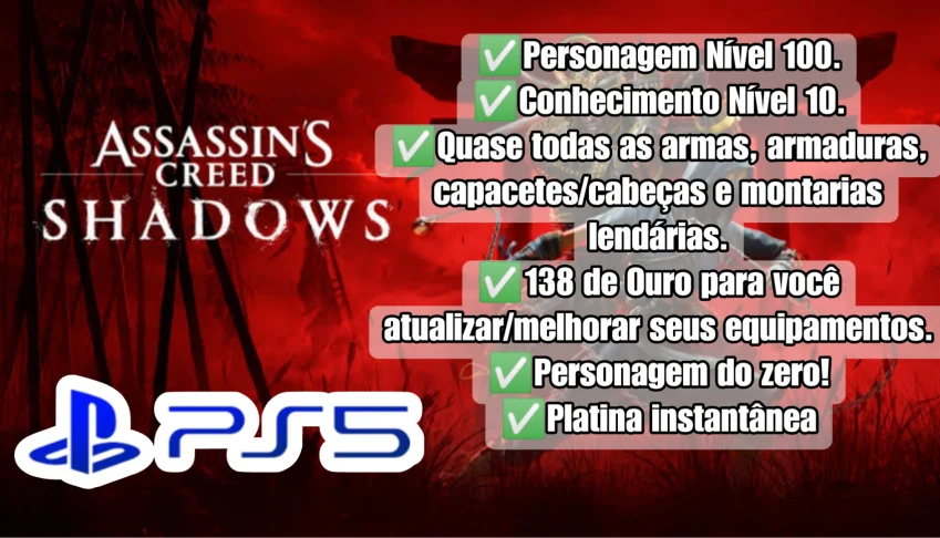 Assassin's Creed Shadows PS5 - Nivel, armaduras, armas, ouro