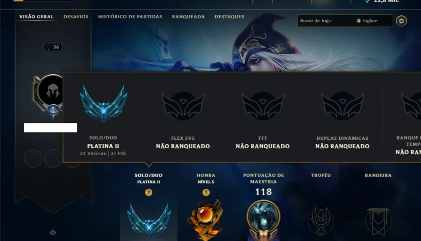 Platina 2 com 35 Champs e 5 Skins