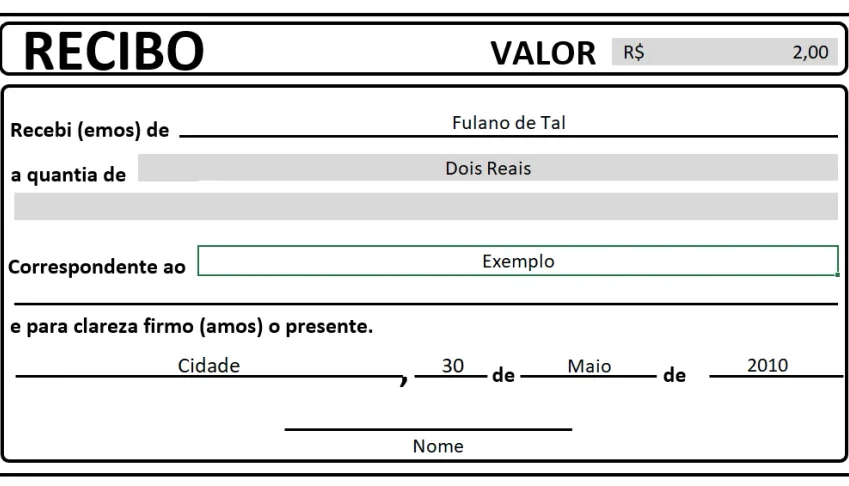 Gerador de Recibo Simples para Excel (XLS)