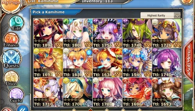 [Nutaku] Kamihime: Rank 1, 24 SSR Kamis, Kirin, 27700 NG...