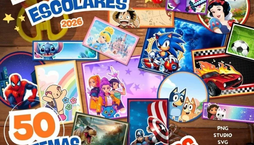 Super kit de etiquetas escolares, 50 temas editável