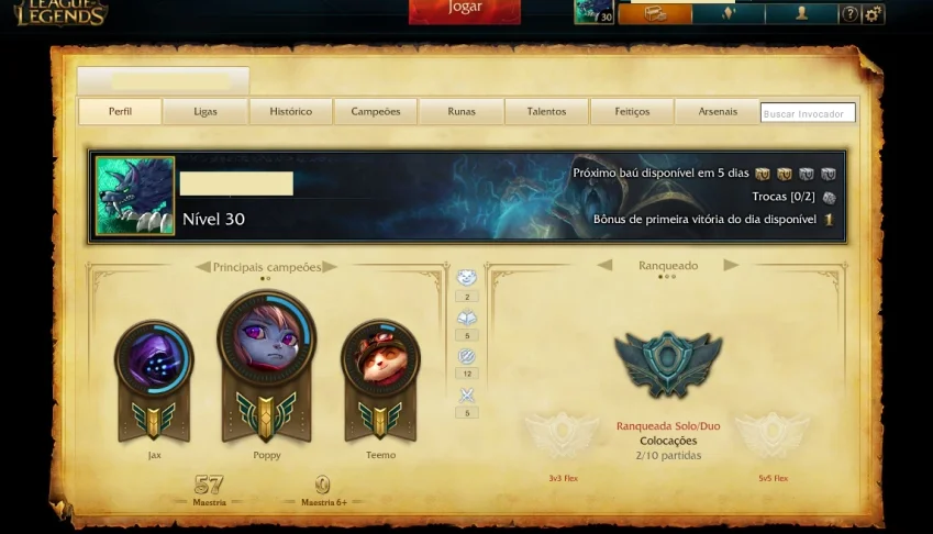 CONTA DE LOL UNRANKED+26 CAMPEÕES+5 SKINS