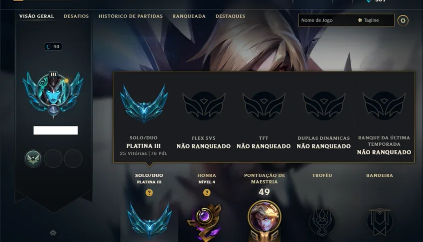 Platina 3 com 55 Champs e 14 Skins