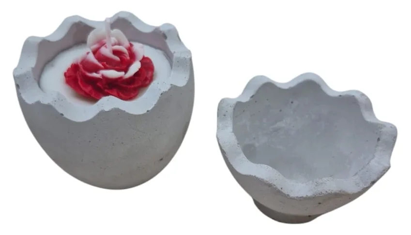 Vela Flor de Cerejeira com Porta-Vela Ovo em Cimento
