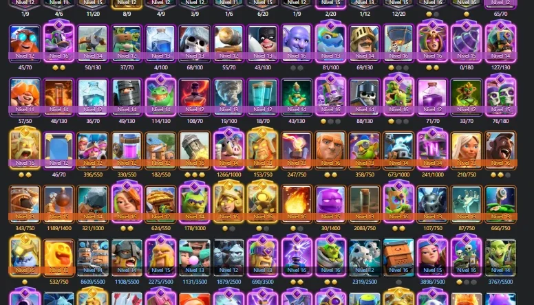 Conta CR Vários decks nv16 (max) + Coc Cv 14 Semi Full.