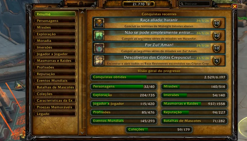 Conta de World of Warcraft,Midnight,criada em 2012