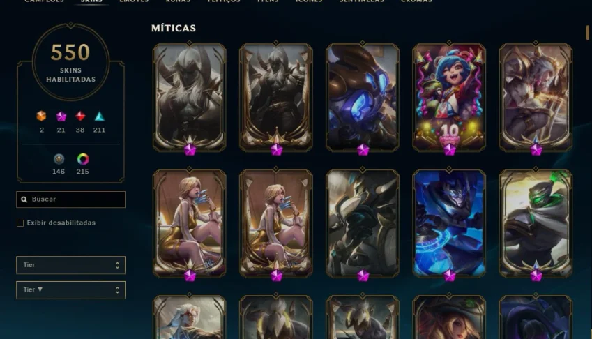 Conta 550 Skins, Diamante IV, 2k RP, 60k EA, Colecionador