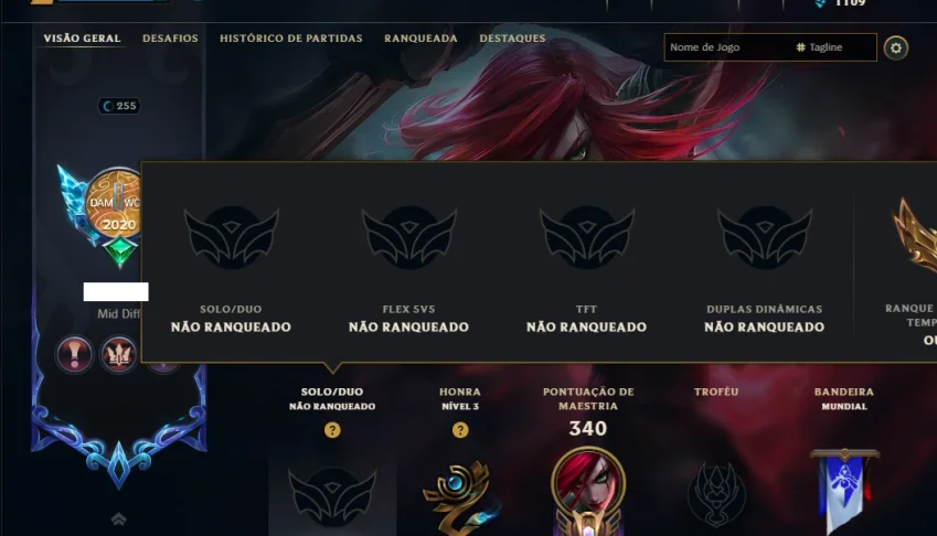Unranked com 150 Champs e 216 Skins ( MID / ADC / JG )