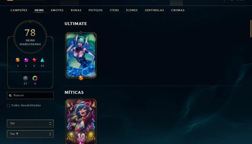 Conta lol, LVL 220, 78 SKINS, 64 EMOTES, 131 Campeões