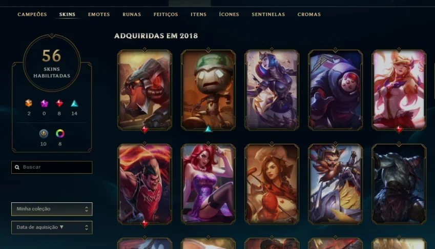 CONTA LOL QUASE  FALTANDO 14 CAMPEÕES GOLD 1 58 SKINS