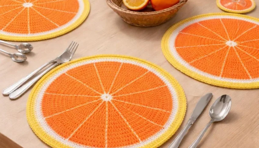 Conjunto Mesa Posta Crochê Laranja