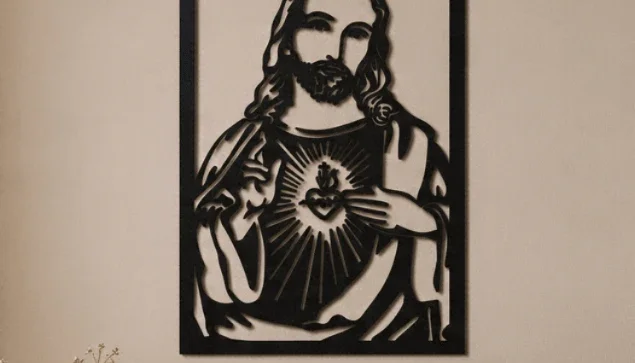 Quadro Sagrado Coração de Jesus em MDF 50 x 35 cm