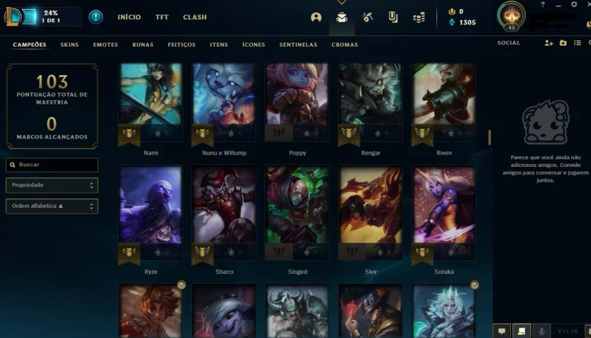Conta de lol platina IV nível 45