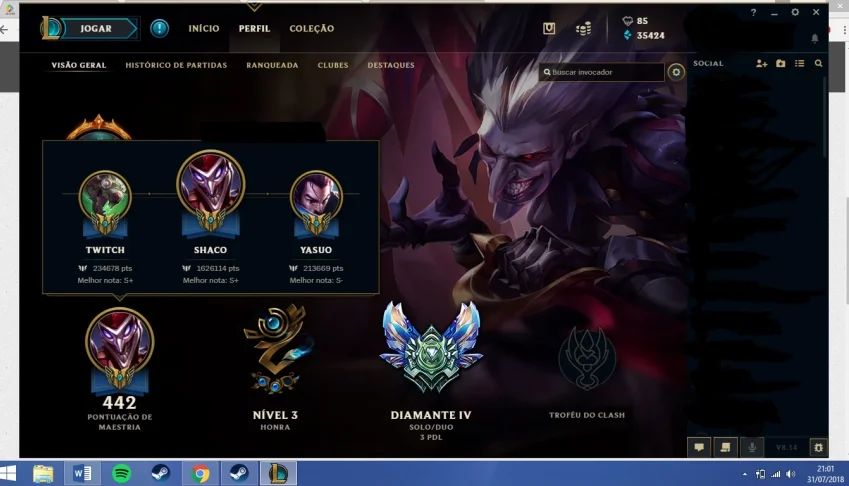 CONTA DIAMANTE 4 TODOS OS CAMPEÕES/ 35k de EA / 54 skins